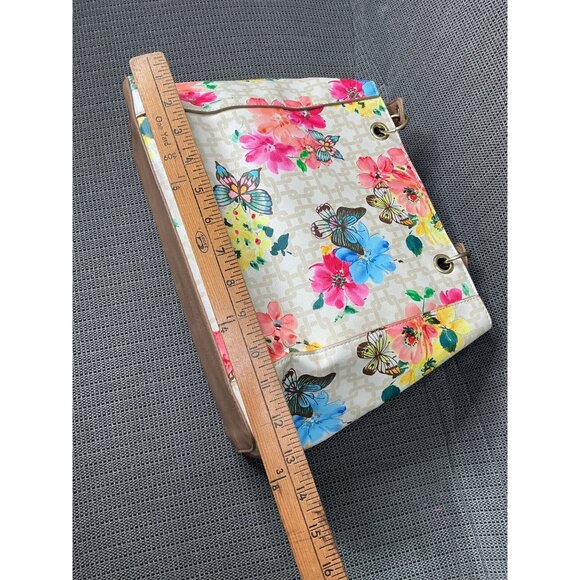 Bueno Floral & Butterfly Print Tote Bag With Tan Handles & Multiple Compartments - Picture 9 of 12